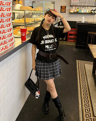 Checked pleated mini skirt