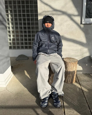 Fleece-lined parachute string cargo pants