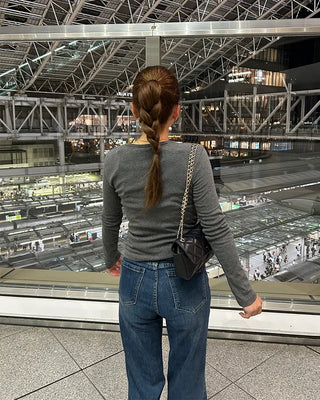 Waist frill long-sleeve T-shirt
