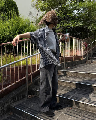 Modern check short-sleeved shirt