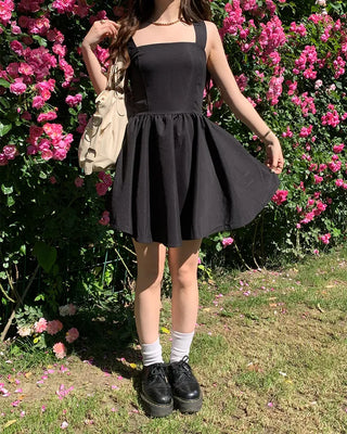 Lace-up flared camisole dress