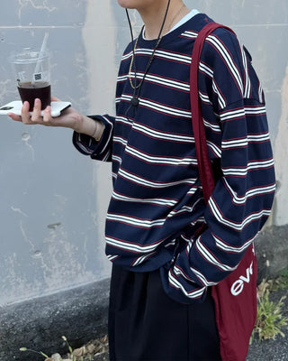 Striped long-sleeved cut and sew