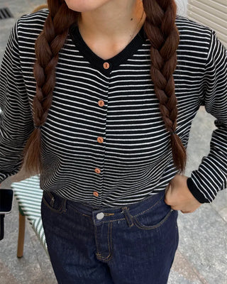 Striped round neck cardigan
