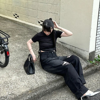 Vintage slit denim pants