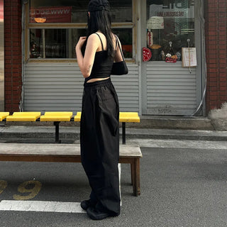 Unisex wide-leg elastic waist pants with two pleats