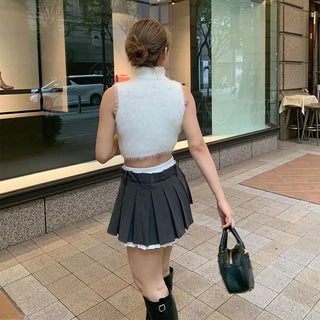 Turtleneck sleeveless fur knit