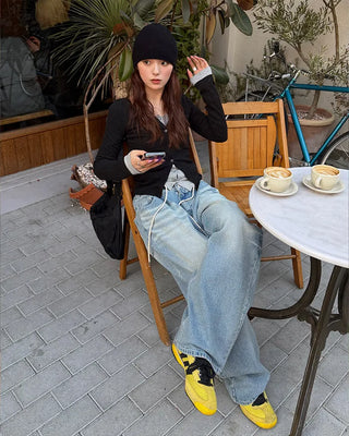 Washed string denim pants