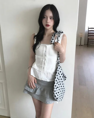 (2 colors) Polka Dot Frill Skirt Pants