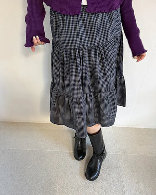 Checked tiered flared skirt