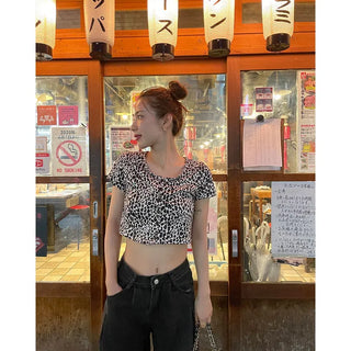 Leopard print crop cardigan t-shirt
