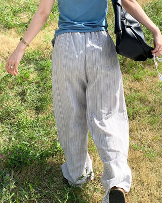 Linen striped banding pants