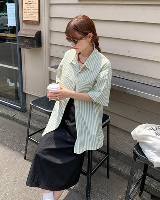 Oversized Striped Pocket Shirt