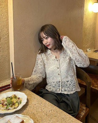 V-neck lace sheer cardigan