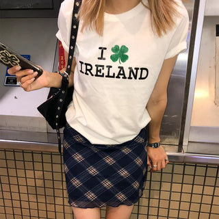 Checkered elastic waist mini skirt