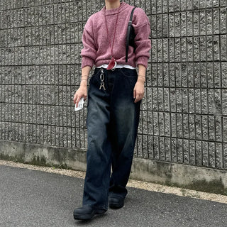 Striped ribbed denim pants