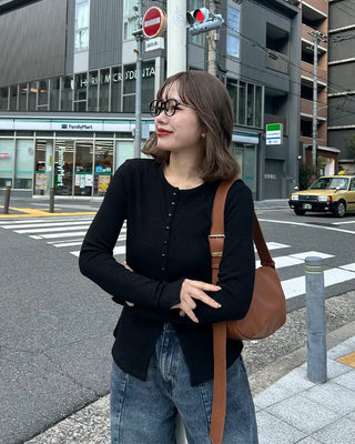 Round neck long-sleeve cardigan