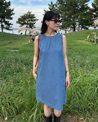Round neck denim midi dress