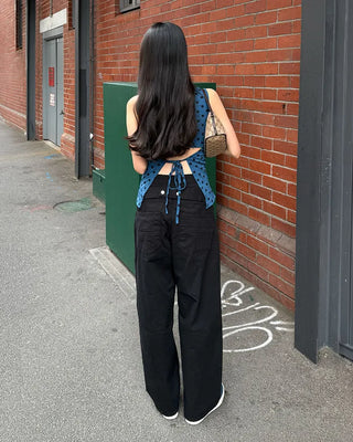 Back snap cotton wide pants