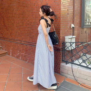 Ribbon strap striped dress