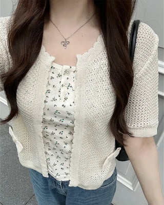 Ribbon Half-Sleeve Cardigan