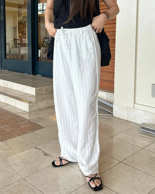 Linen banding striped pants