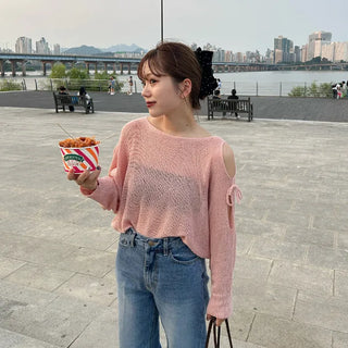 Off-shoulder ribbon knit