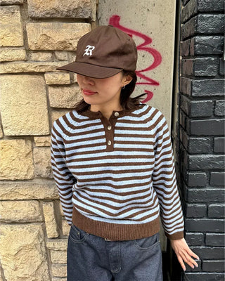 Striped Henley Neck Knit
