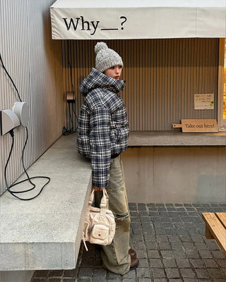Checked Hooded Down Jacket