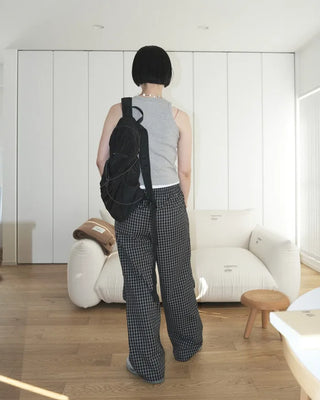 Checked parachute pants