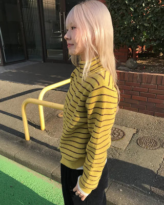 Striped knit zip-up