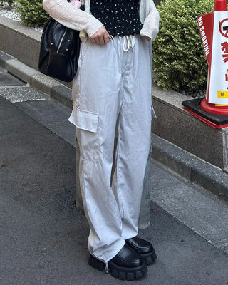 Cargo waist drawstring pants