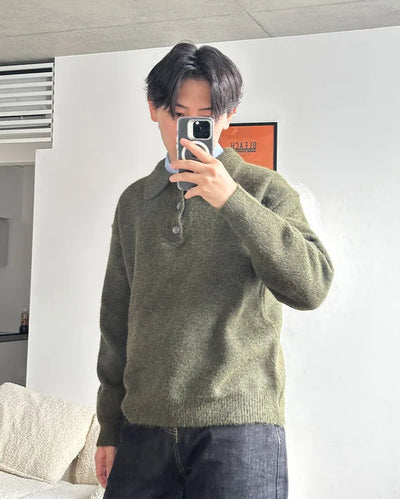 Polo collar boucle knit