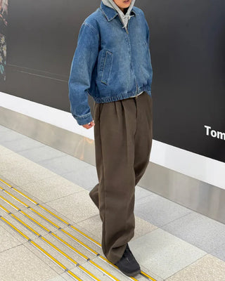 Wide back elastic waist slacks