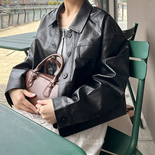 Casual short leather jacket