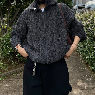 Cable Zipper Cardigan