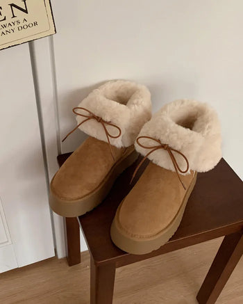 (4cm) Lace-up platform sheepskin boots