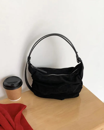 Suede Shirring Mini Tote Bag/Shoulder Bag