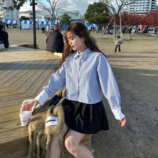 Striped two-tone cropped shirt