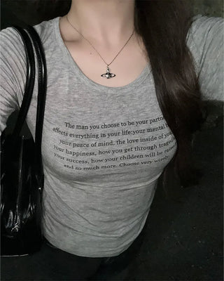 Lettering Cropped Long-Sleeve T-Shirt