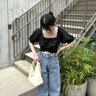 Back ribbon off-shoulder blouse