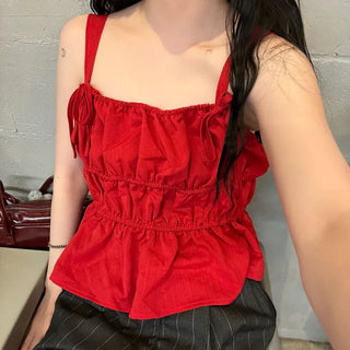 Shirred Ribbon Sleeveless Dress