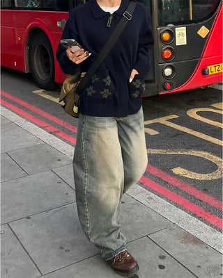Wide denim pants