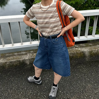 D-ring Bermuda denim pants