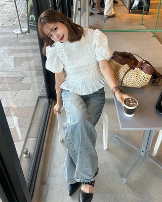 Smoked Frill Puff Blouse