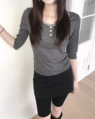 star button mid sleeve tee (3color)