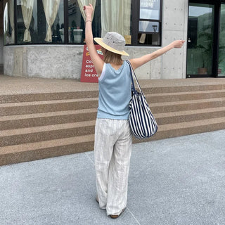 Striped wide-leg pants