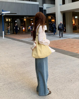 Asymmetrical wide-leg denim pants