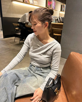 Gathered Slim Fit Long T-Shirt