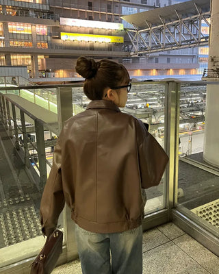 Oversized Collar Faux Leather Jacket