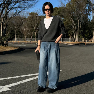 Dart detail balloon denim pants